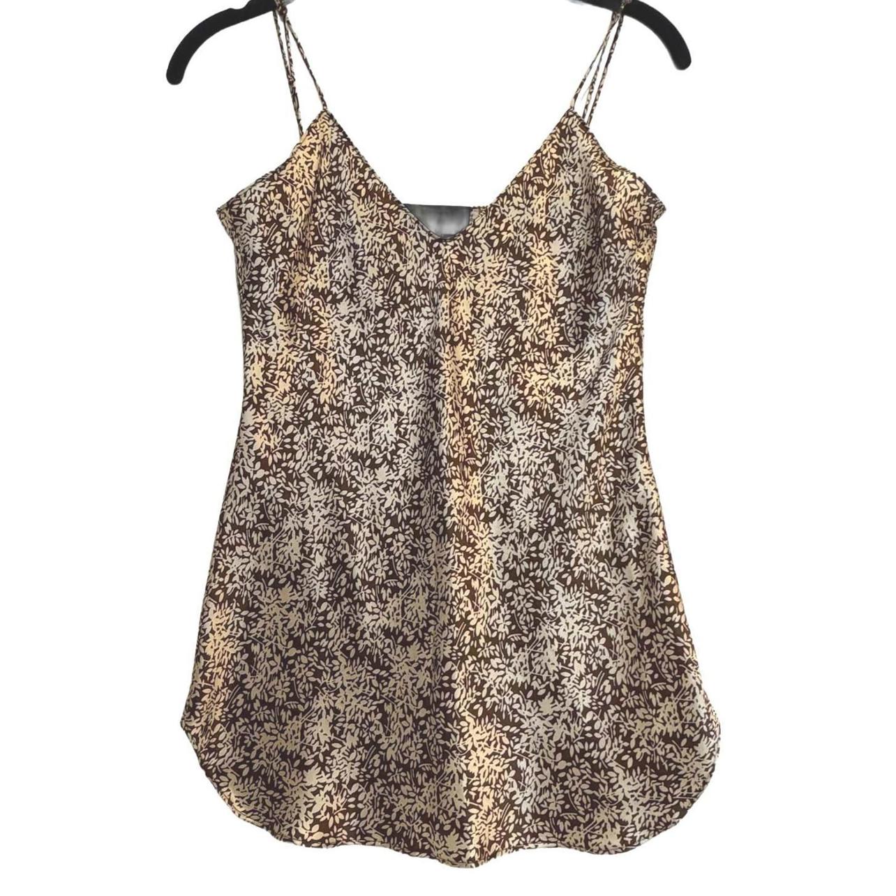 Nili Lotan Print Isabella Silk Charmeuse Cami Tank Top Brown Cream Size Xs